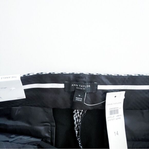 Ann Taylor The Ankle In Devin Fit Cropped Pants Houndstooth Black White Women 14 - Picture 5 of 12